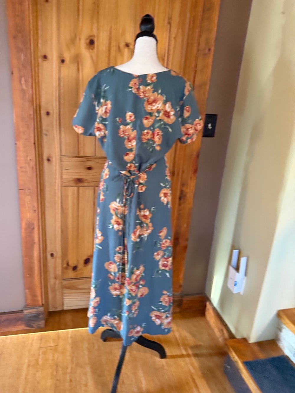 Lulu's Best Day of My Life dusty blue Floral Midi Dress with apricot Blooms - Picture 11 of 11